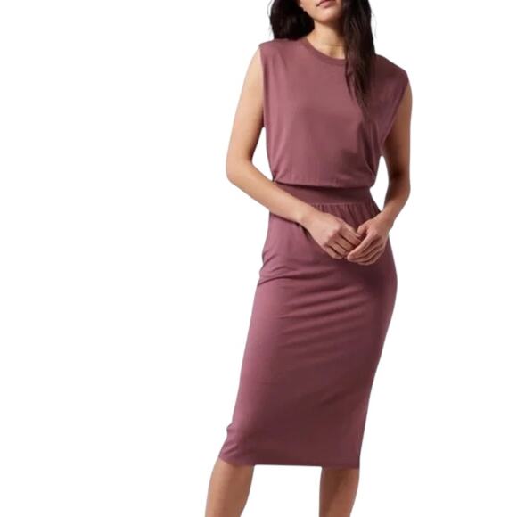 Athleta Santorini Knit Sleeveless Cinch Dress Size Medium M Dusty Rose Pink - Picture 1 of 13